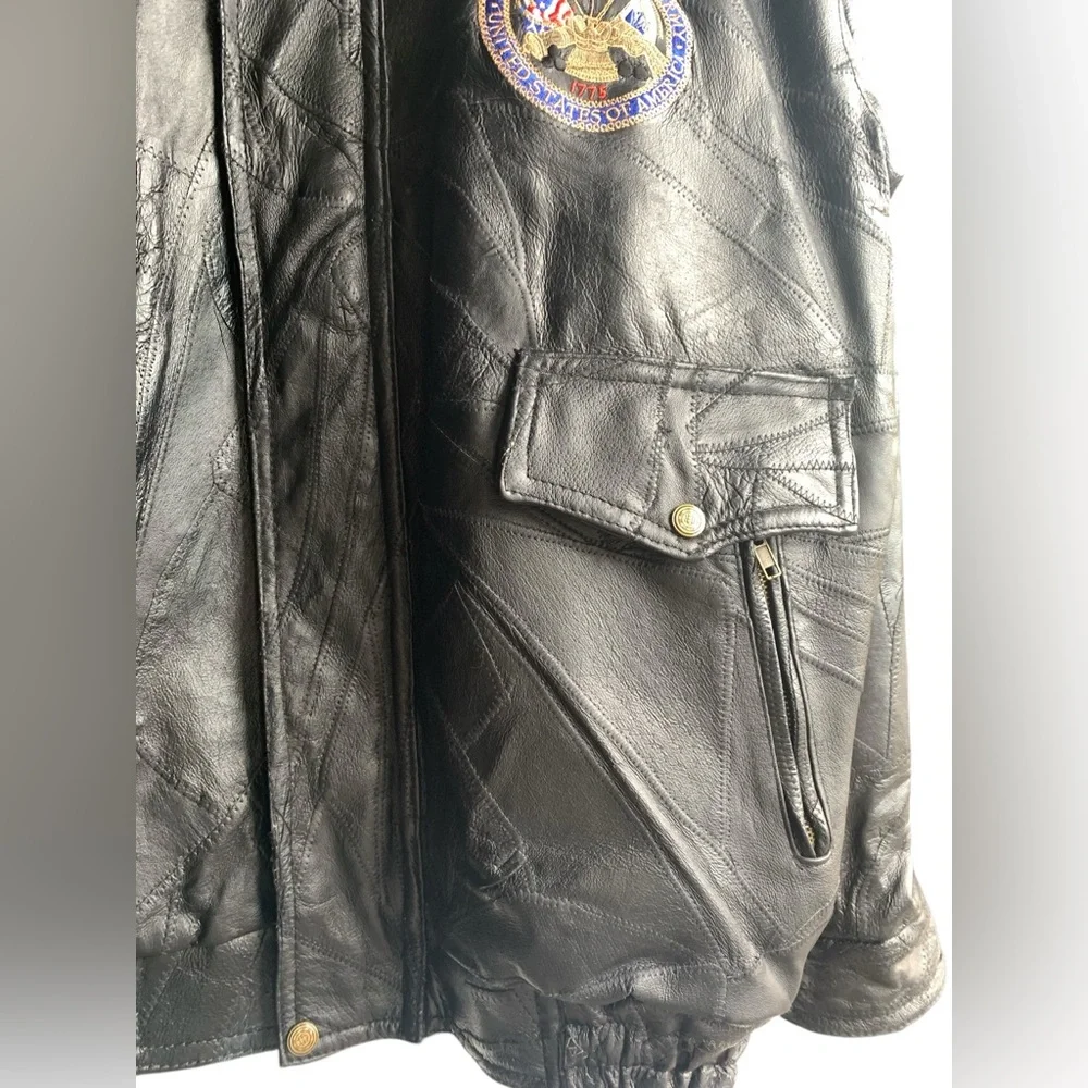 Vintage US Military Patchwork Leather Black Bomber Jacket Department of The Army - Picture 5 of 11